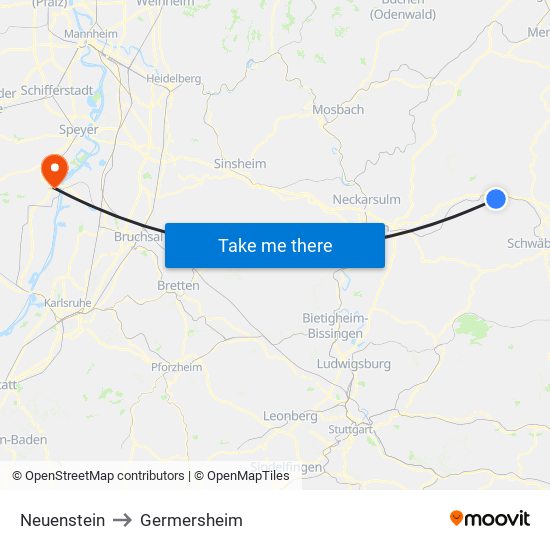 Neuenstein to Germersheim map