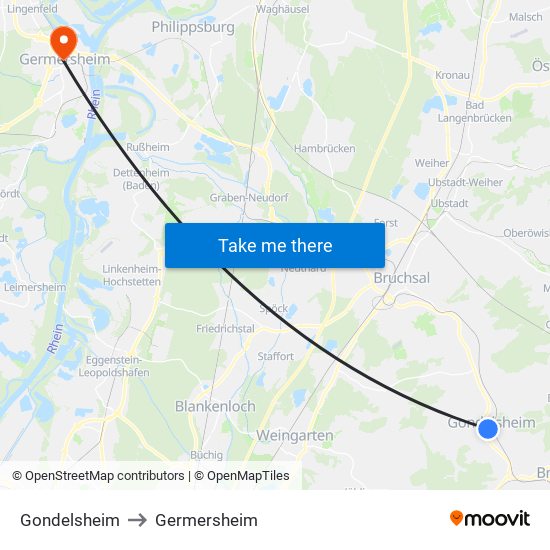 Gondelsheim to Germersheim map