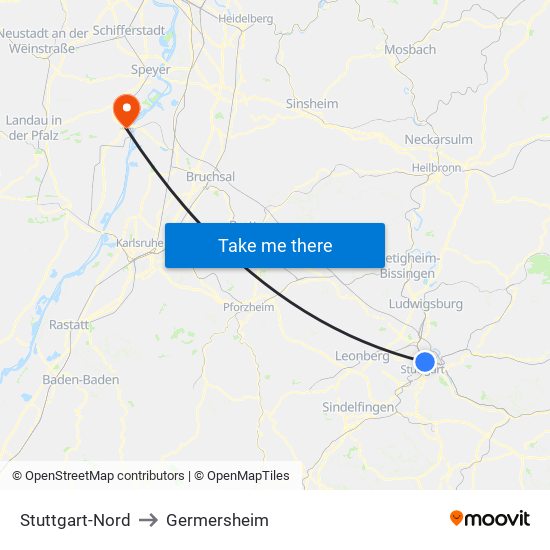 Stuttgart-Nord to Germersheim map