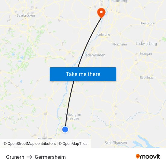 Grunern to Germersheim map