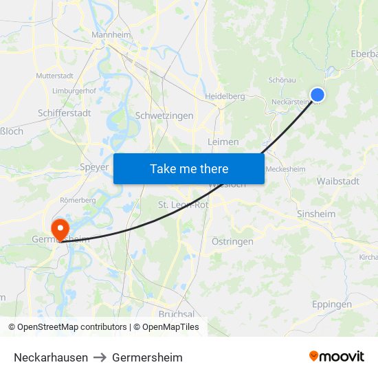Neckarhausen to Germersheim map