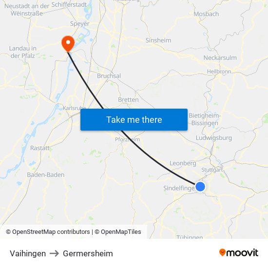 Vaihingen to Germersheim map