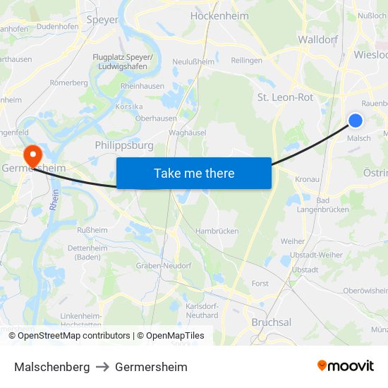 Malschenberg to Germersheim map