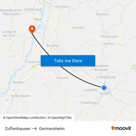 Zuffenhausen to Germersheim map