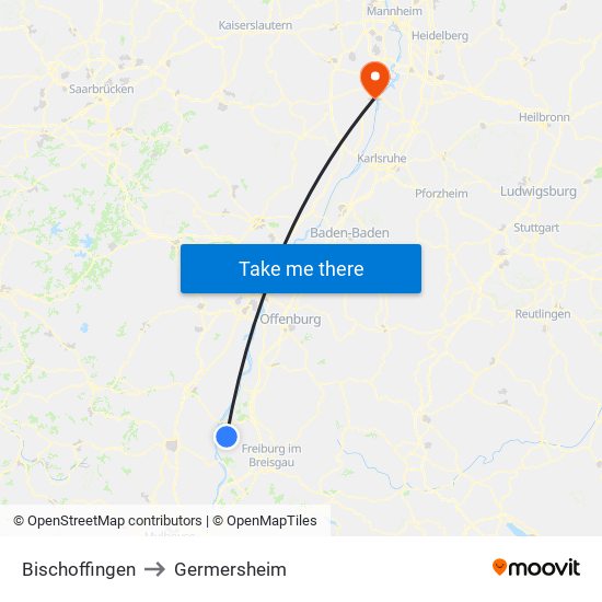 Bischoffingen to Germersheim map