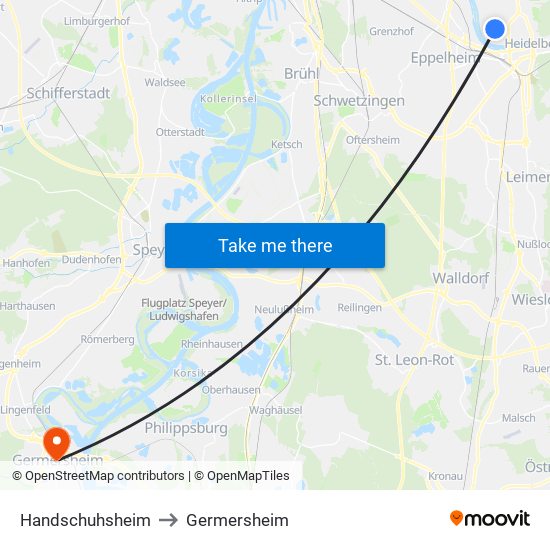 Handschuhsheim to Germersheim map