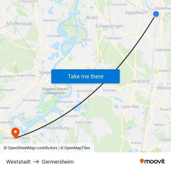 Weststadt to Germersheim map