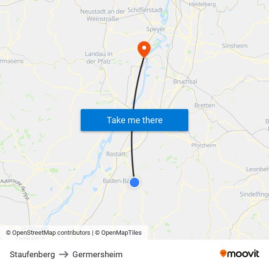 Staufenberg to Germersheim map