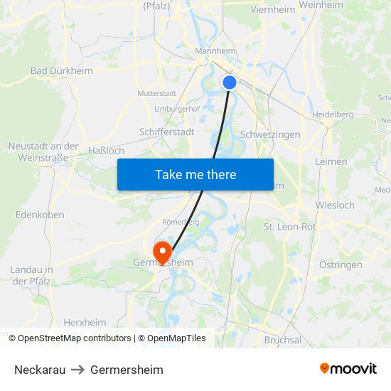 Neckarau to Germersheim map