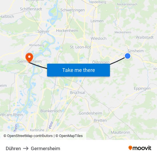 Dühren to Germersheim map