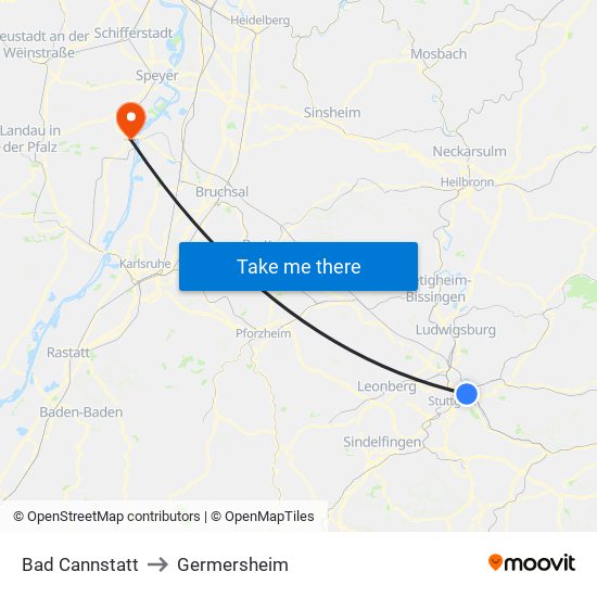 Bad Cannstatt to Germersheim map