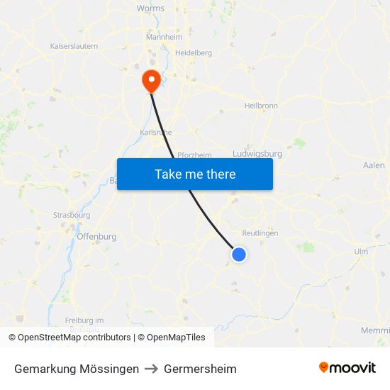 Gemarkung Mössingen to Germersheim map