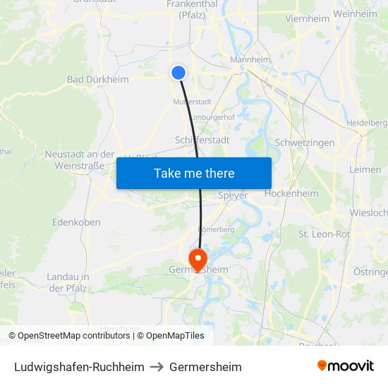 Ludwigshafen-Ruchheim to Germersheim map