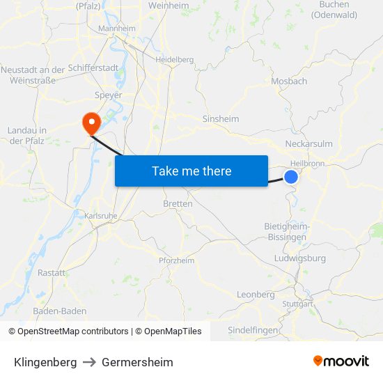 Klingenberg to Germersheim map