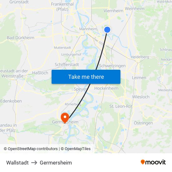 Wallstadt to Germersheim map