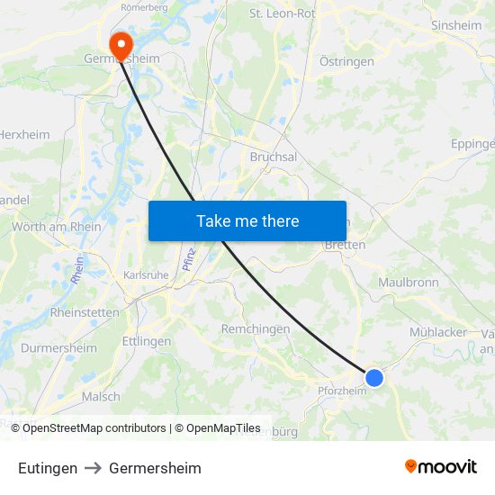 Eutingen to Germersheim map