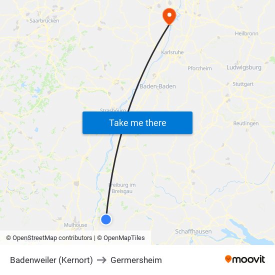 Badenweiler (Kernort) to Germersheim map