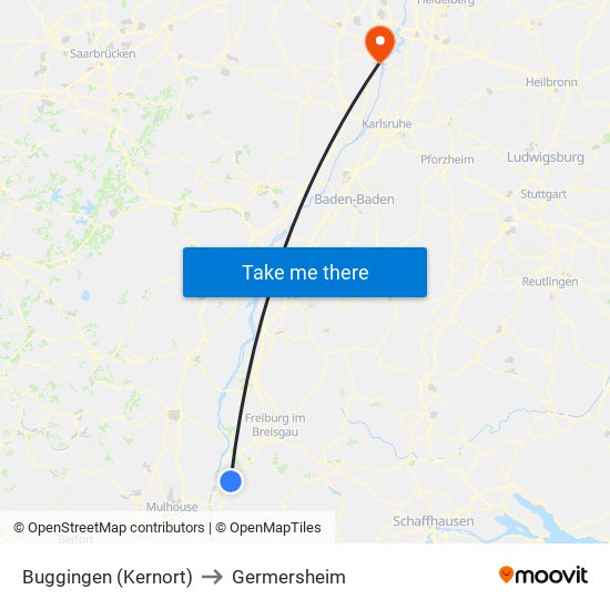 Buggingen (Kernort) to Germersheim map