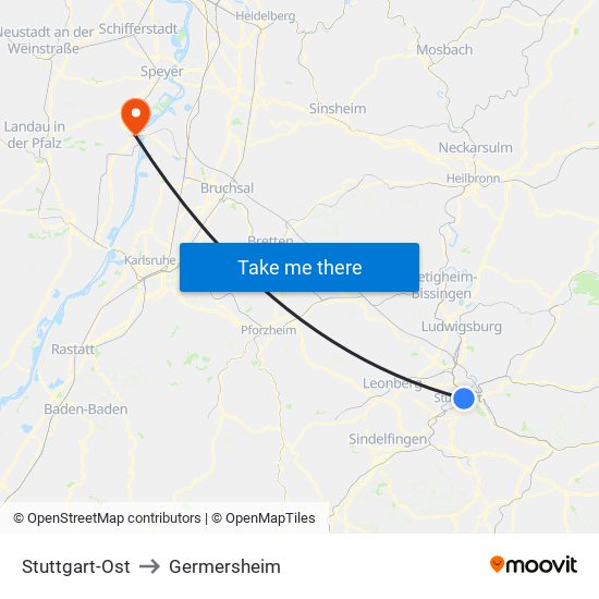 Stuttgart-Ost to Germersheim map