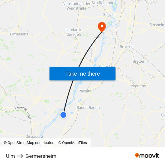 Ulm to Germersheim map