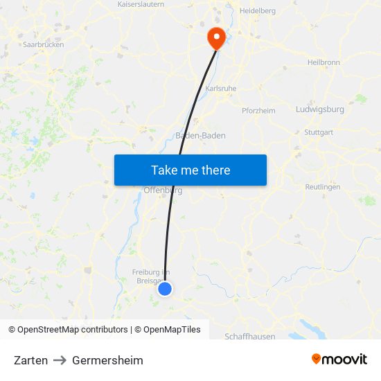 Zarten to Germersheim map