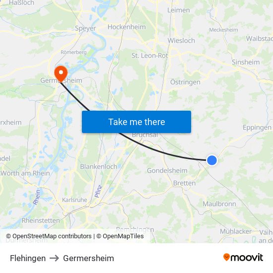 Flehingen to Germersheim map