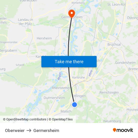 Oberweier to Germersheim map