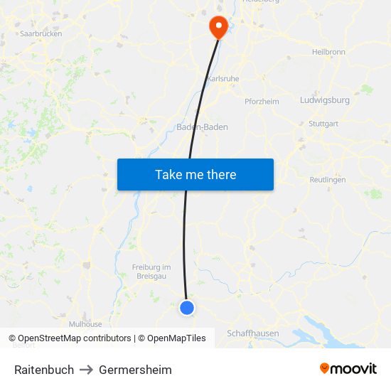 Raitenbuch to Germersheim map