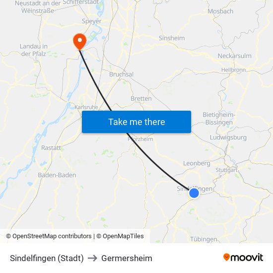 Sindelfingen (Stadt) to Germersheim map