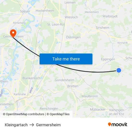 Kleingartach to Germersheim map
