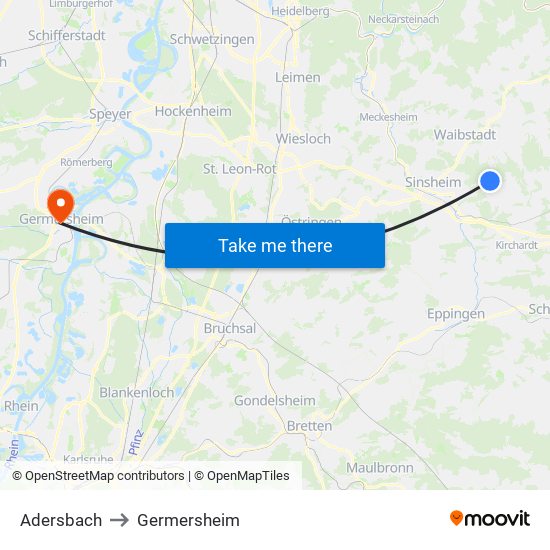Adersbach to Germersheim map
