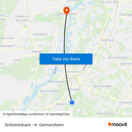 Schluttenbach to Germersheim map