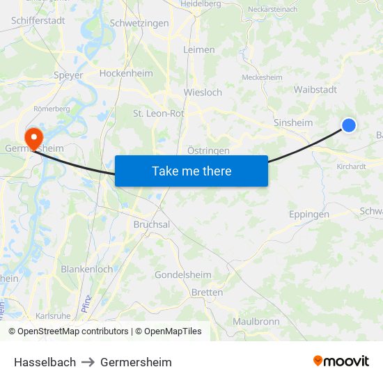 Hasselbach to Germersheim map