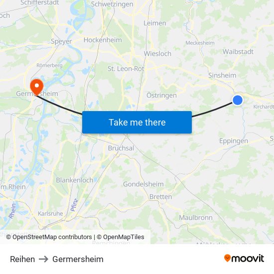 Reihen to Germersheim map