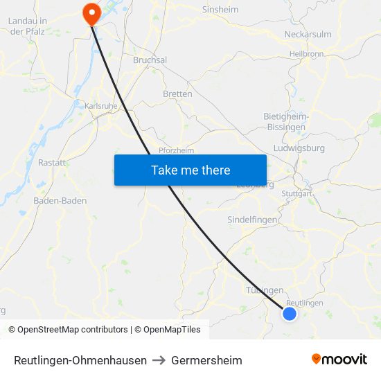 Reutlingen-Ohmenhausen to Germersheim map