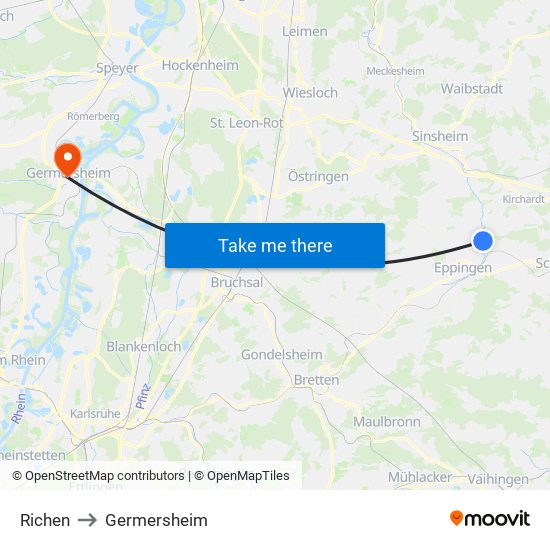 Richen to Germersheim map