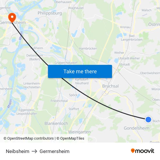 Neibsheim to Germersheim map