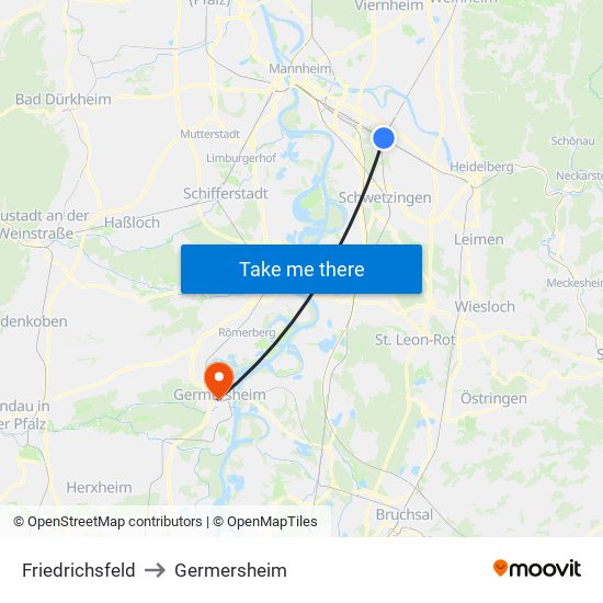 Friedrichsfeld to Germersheim map