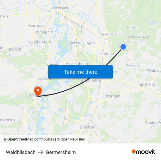 Waldhilsbach to Germersheim map