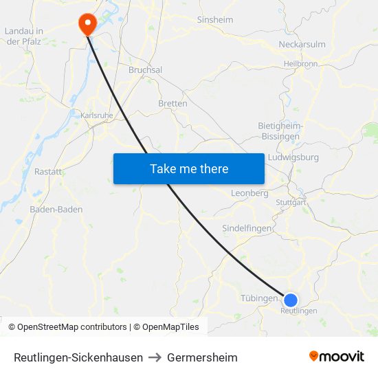 Reutlingen-Sickenhausen to Germersheim map
