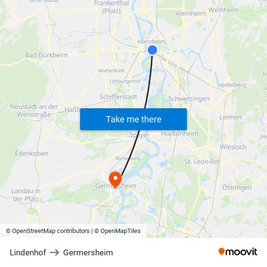 Lindenhof to Germersheim map