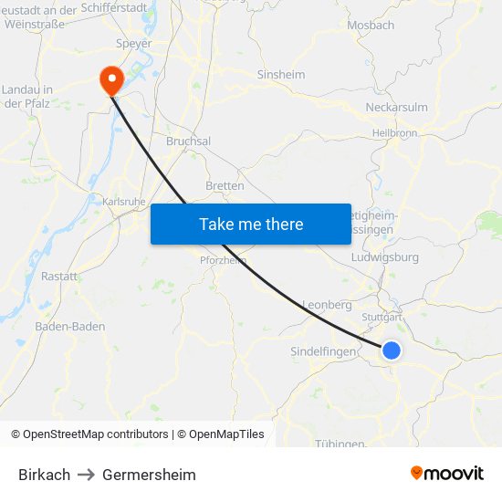 Birkach to Germersheim map