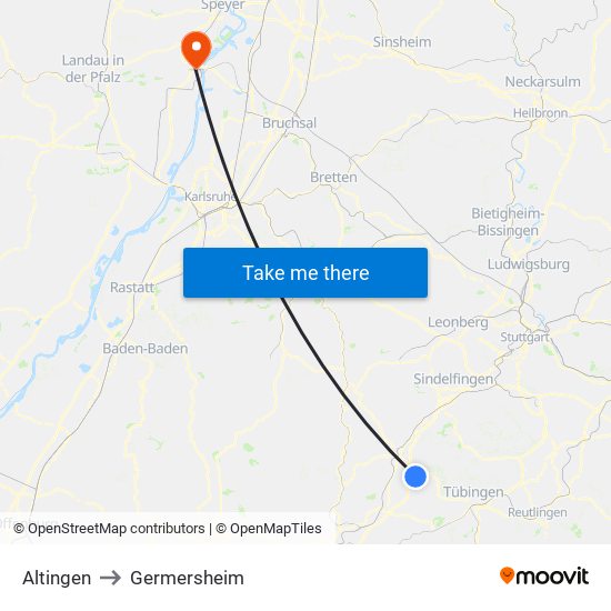 Altingen to Germersheim map