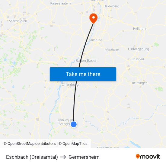 Eschbach (Dreisamtal) to Germersheim map