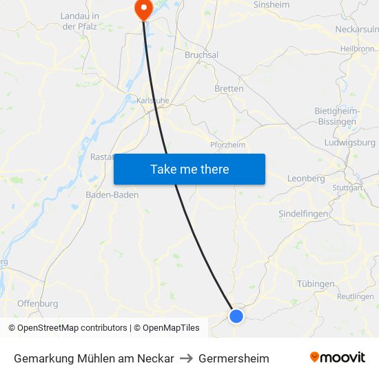 Gemarkung Mühlen am Neckar to Germersheim map