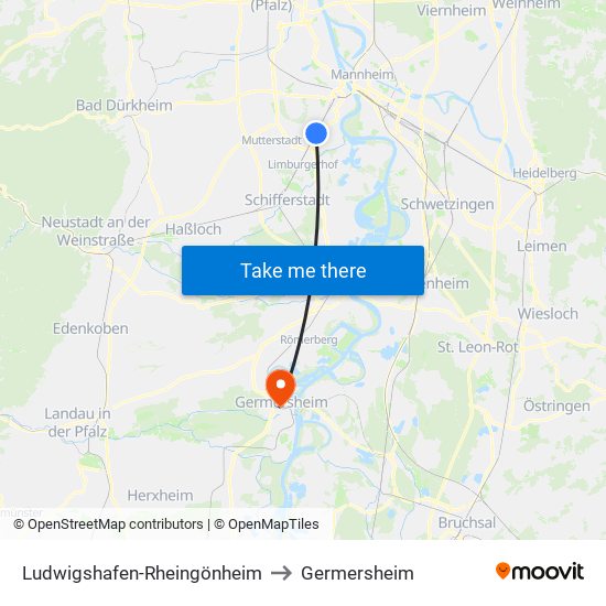 Ludwigshafen-Rheingönheim to Germersheim map