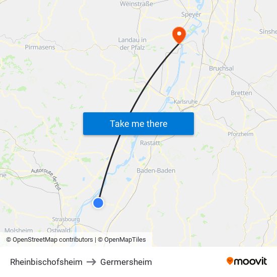 Rheinbischofsheim to Germersheim map