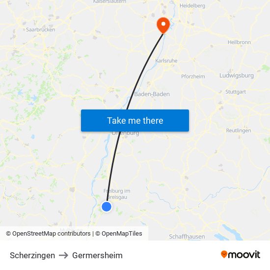 Scherzingen to Germersheim map