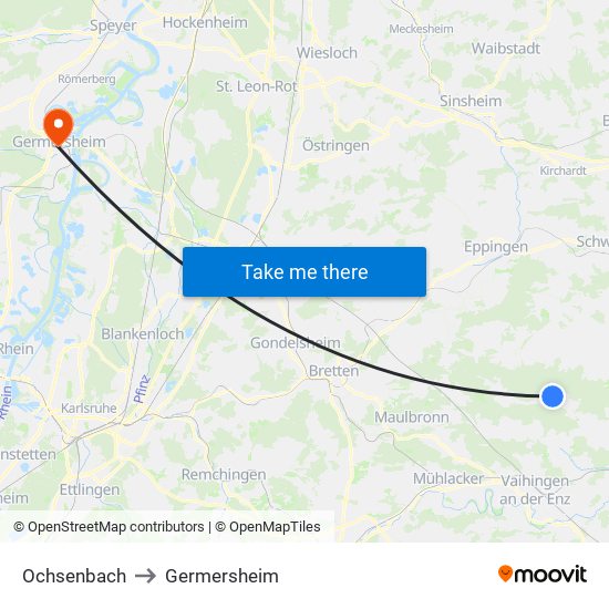 Ochsenbach to Germersheim map