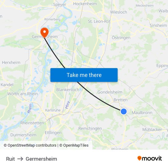 Ruit to Germersheim map
